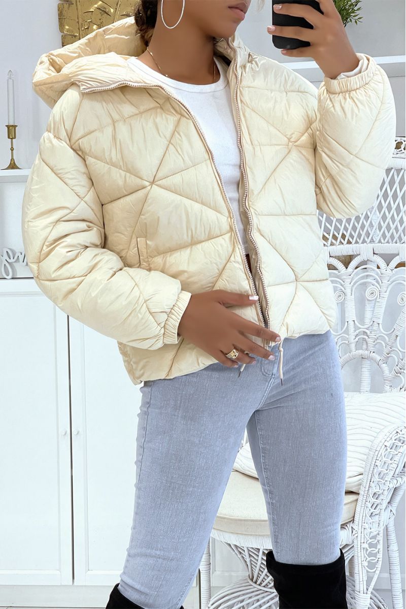 Puffer Jacket with Triangular Quilted Hood - Lightweight & Warm