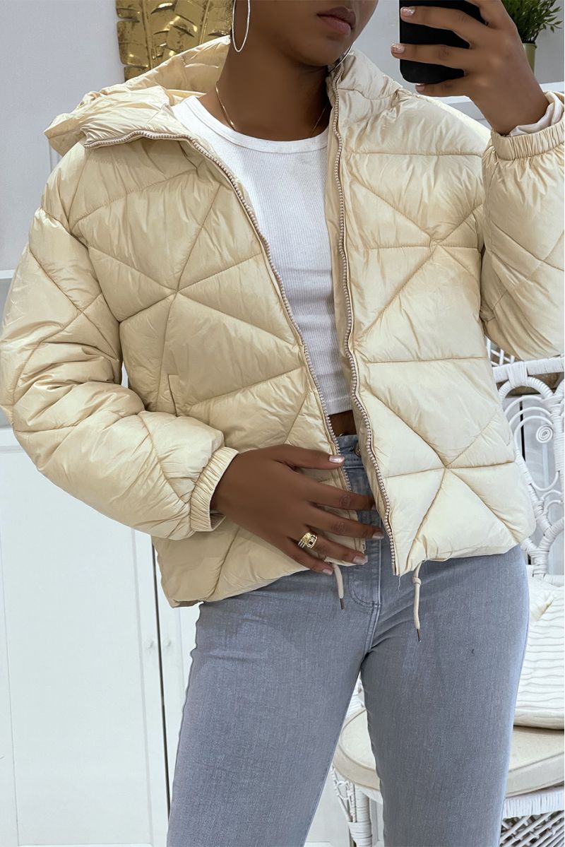 Puffer Jacket with Triangular Quilted Hood - Lightweight & Warm