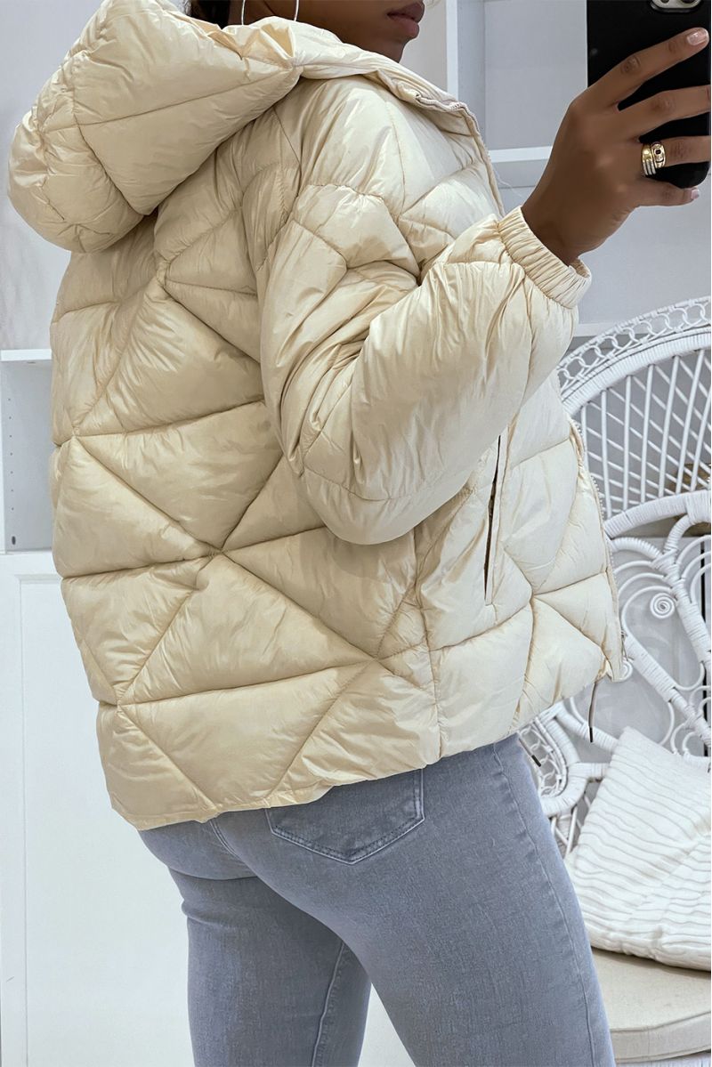 Puffer Jacket with Triangular Quilted Hood - Lightweight & Warm