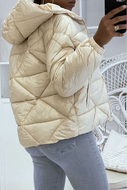 Puffer Jacket with Triangular Quilted Hood - Lightweight & Warm