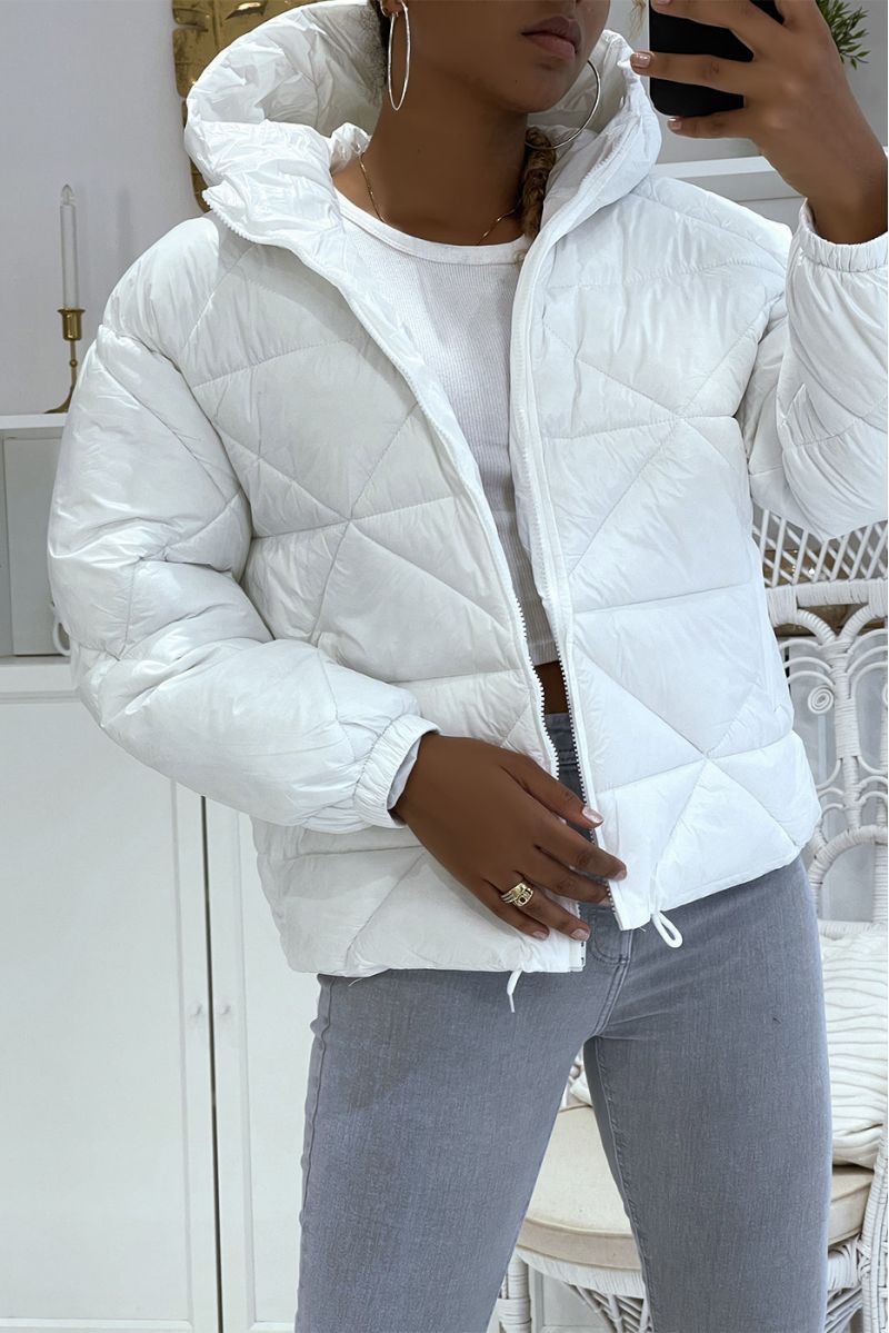 Puffer Jacket with Triangular Quilted Hood - Lightweight & Warm