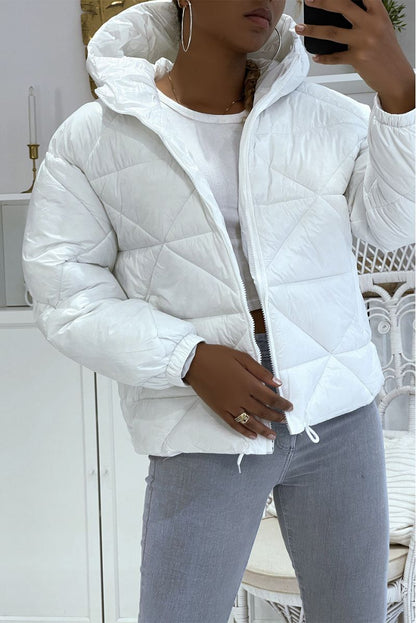 Puffer Jacket with Triangular Quilted Hood - Lightweight & Warm