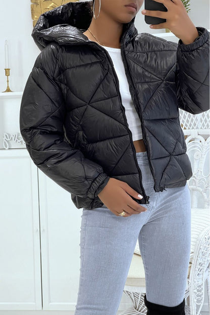 Puffer Jacket with Triangular Quilted Hood - Lightweight & Warm