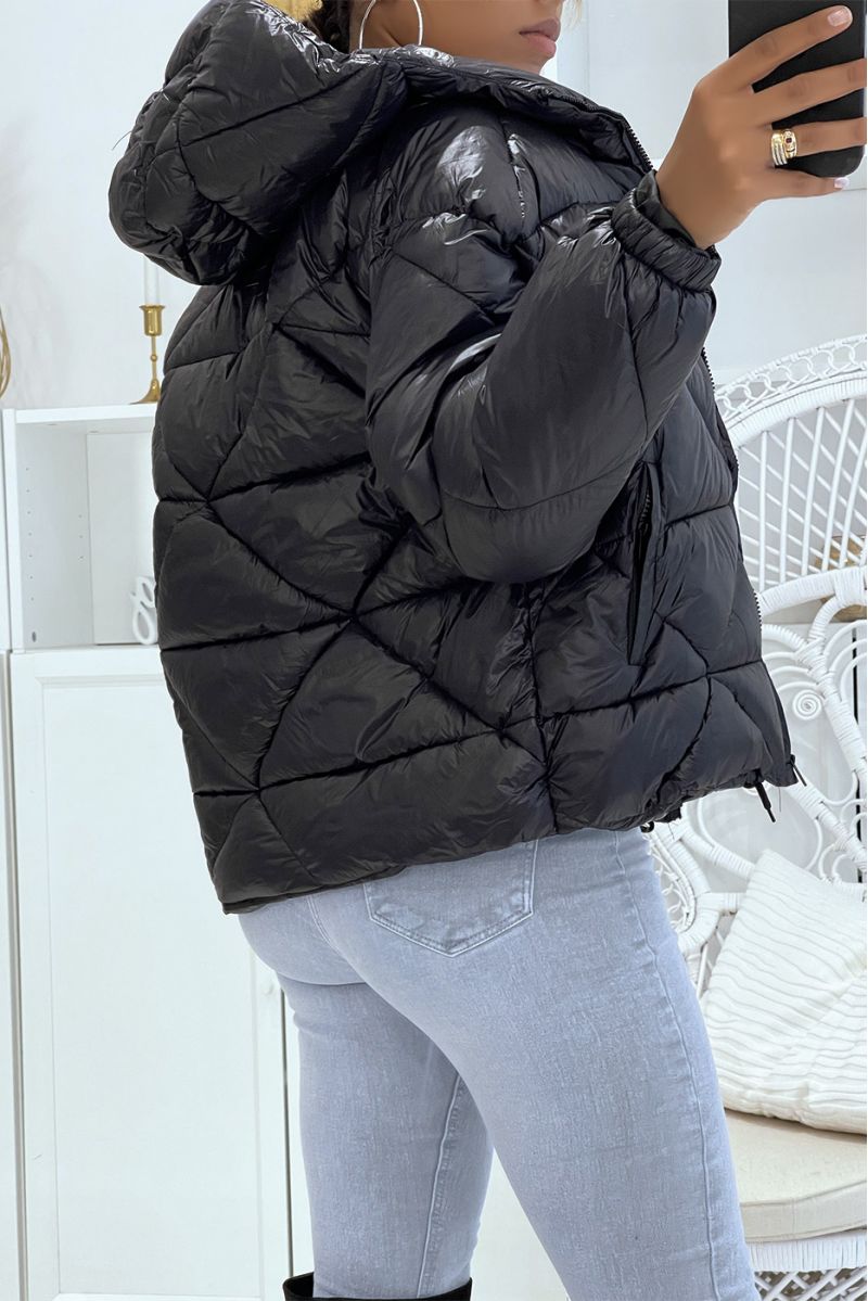 Puffer Jacket with Triangular Quilted Hood - Lightweight & Warm