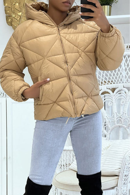 Puffer Jacket with Triangular Quilted Hood - Lightweight & Warm