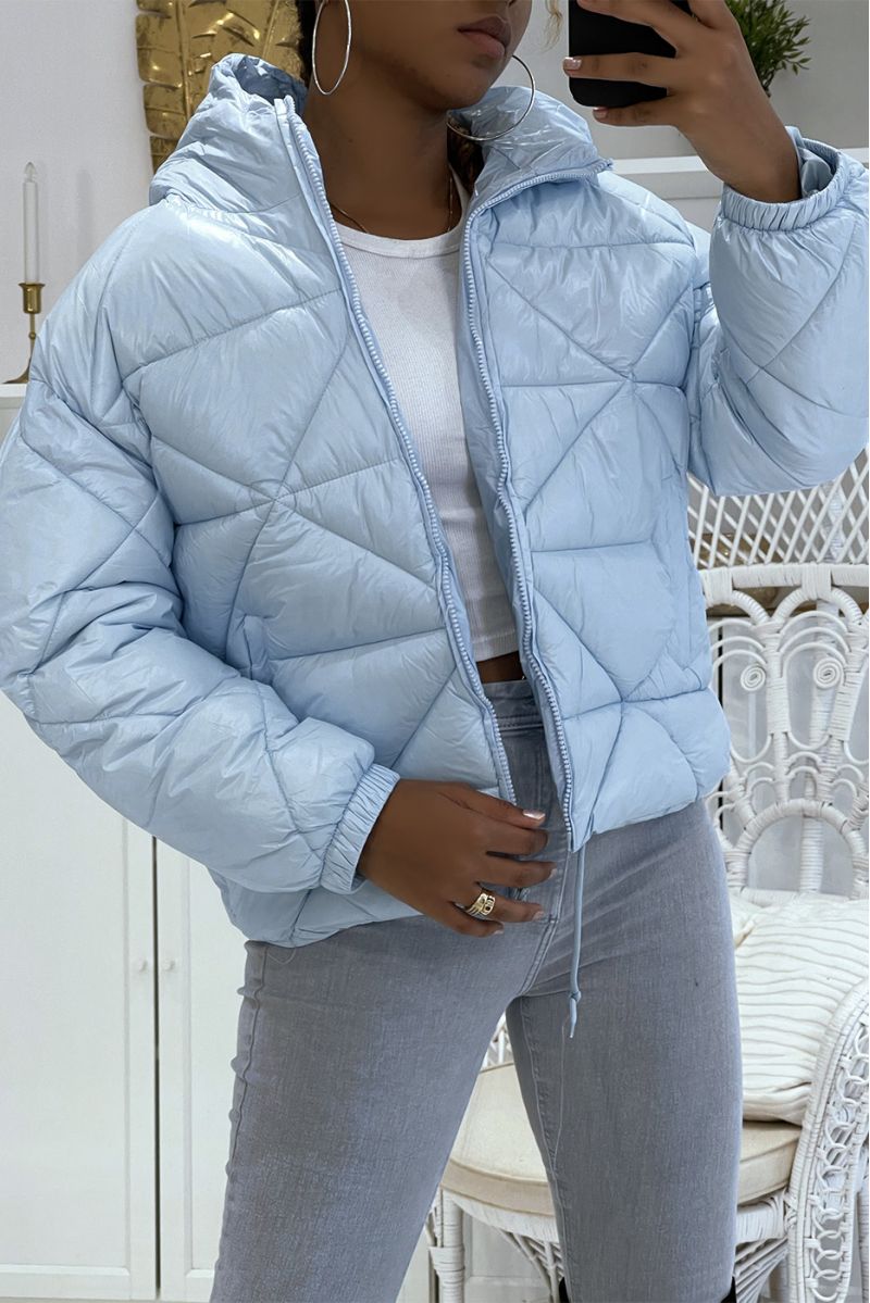 Puffer Jacket with Triangular Quilted Hood - Lightweight & Warm