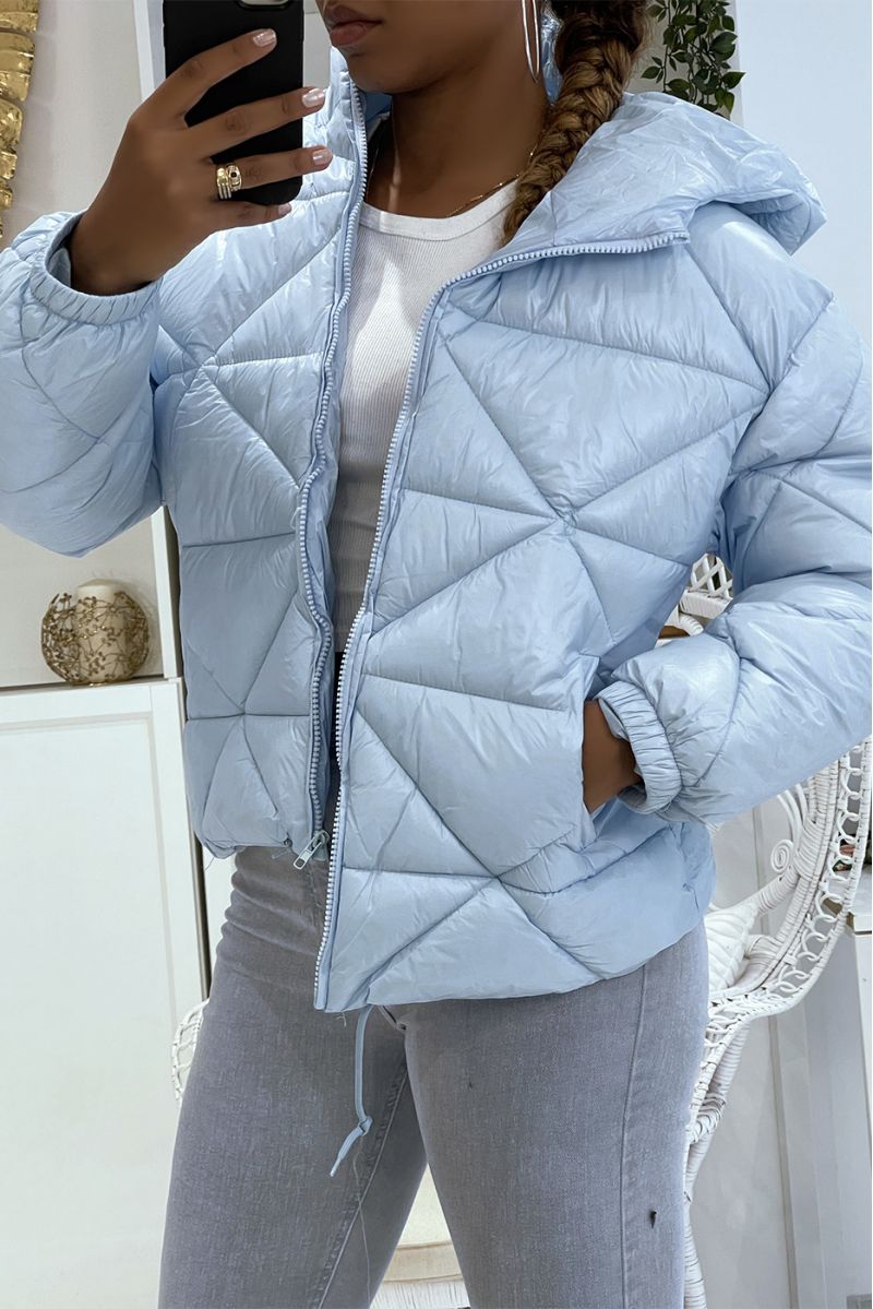 Puffer Jacket with Triangular Quilted Hood - Lightweight & Warm